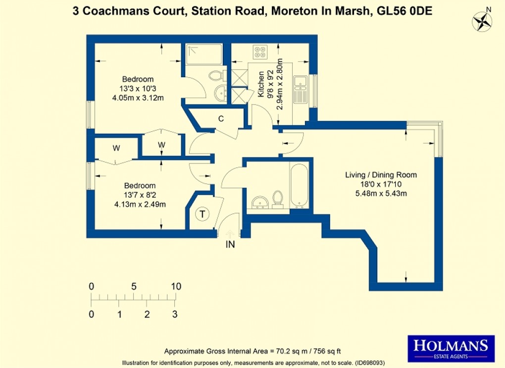 Floorplan for Coachmans Court, Station Road, Moreton-in-Marsh, Gloucestershire. GL56 0DE