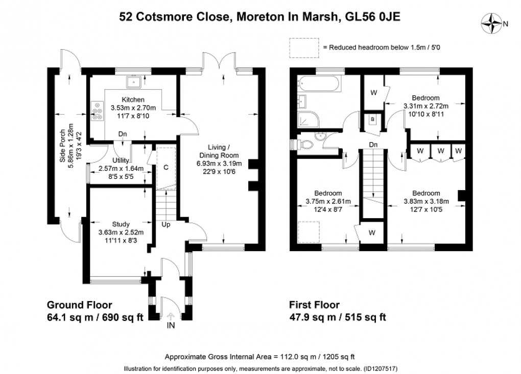 Floorplan for Cotsmore Close, Moreton-in-Marsh, Gloucestershire. GL56 0JE