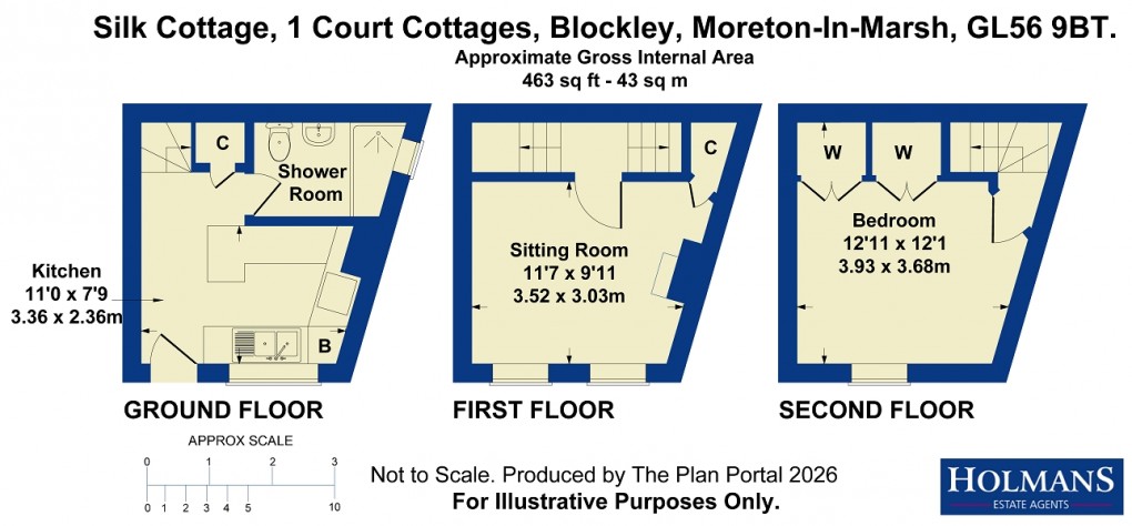 Floorplan for 1 Court Cottages, Blockley Court, Blockley, Moreton-in-Marsh, Gloucestershire. GL56 9BT