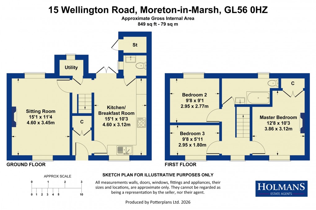 Floorplan for Wellington Road, Moreton-in-Marsh, Gloucestershire. GL56 0HZ