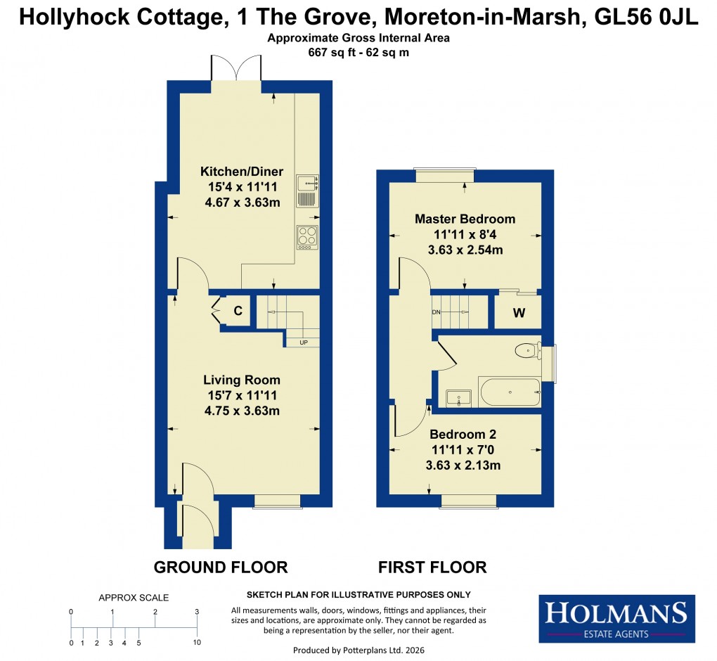 Floorplan for 1 The Grove, Evenlode Road, Moreton-in-Marsh, Gloucestershire. GL56 0JL