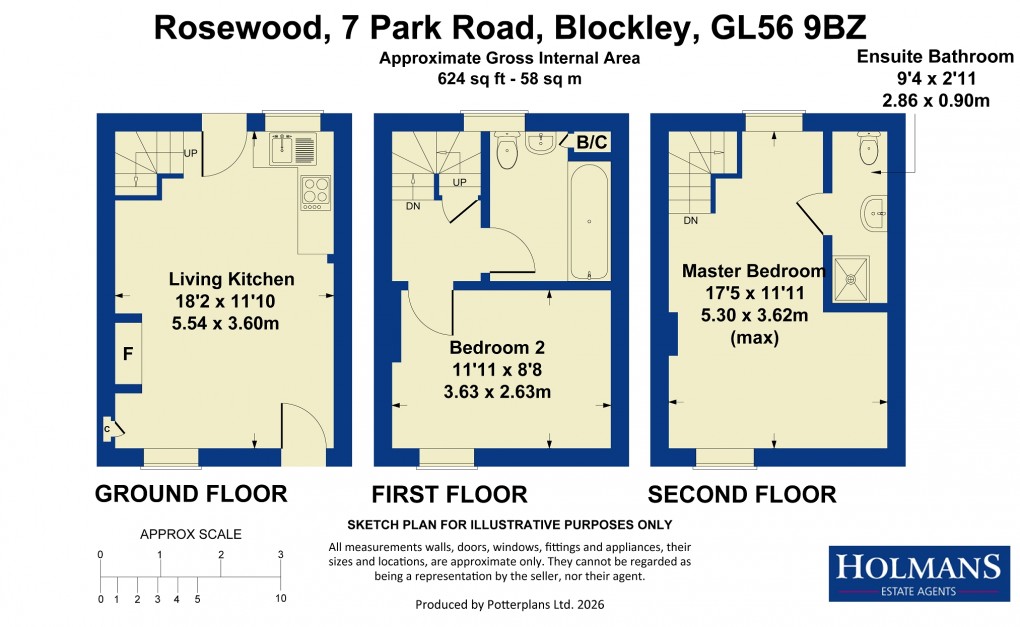 Floorplan for 7 Park Road, Blockley, Moreton-in-Marsh, Gloucestershire. GL56 9BZ