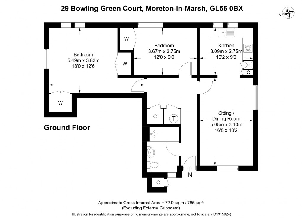 Floorplan for Bowling Green Court, Hospital Road, Moreton-in-Marsh, Gloucestershire. GL56 0BX